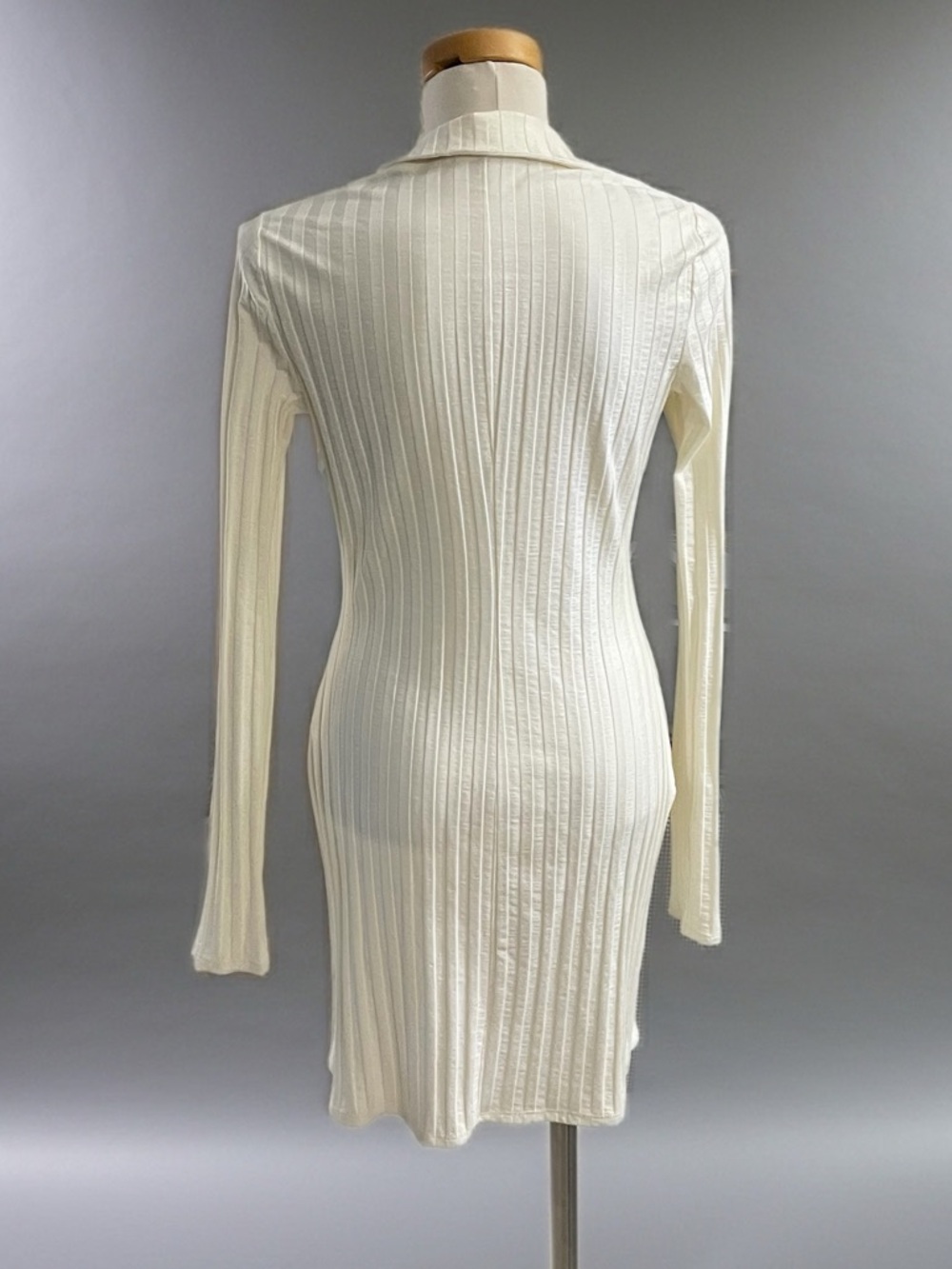 Reformation Ivory Cream Ribbed Square-Neck Long-Sleeve Mini Dress Sz L - Picture 4 of 7